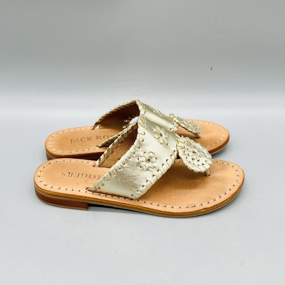 Jack Rogers Sandals Girl 12 Gold Leather Medallion Flip Flop Summer Shoes Casual